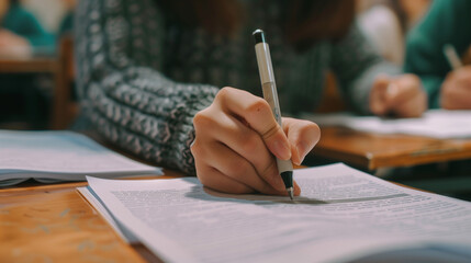 Girl Writing in Notebook With Pen