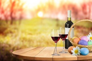 Passover celebration. Fresh eggs and wine