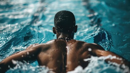 fitness enthusiast doing laps in a well-maintained pool, focused and determined.