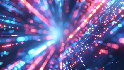 Naklejka premium Abstract blue background. Magical connection of glowing particles, lines and bokeh illuminated of futuristic science, technology and the cosmos.