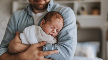 Obraz premium Priceless Bond: Father Embraces Newborn with Love and Responsibility