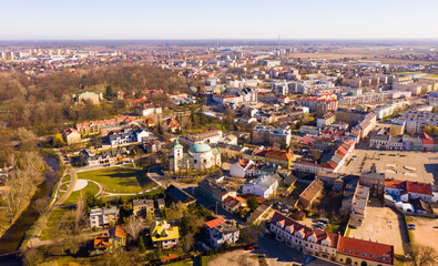 Obraz premium View from drone of Skierniewice cityscape on sunny spring day, Lodz Province, Poland