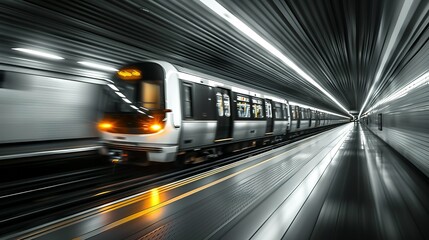Obraz premium Subterranean Symphony: Black & White Motion of Subway Trains