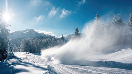 Snow Canon in Austrian Alps Generating New Snow