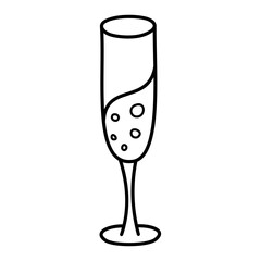 Hand drawn Doodle champagne glass. Celebration element. Simple outline editable stroke vector illustration isolated on a white background