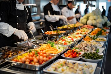 Obraz premium Group of people on catering buffet food indoor generative ai