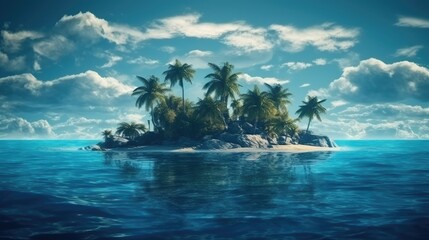Desert island in the ocean. Created with Generative AI.	