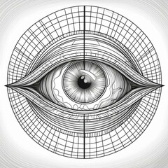 A drawing illustration of an eye. Black and White.