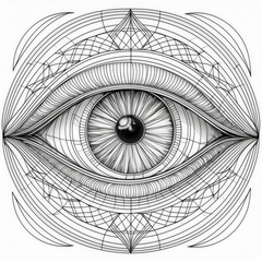 A drawing illustration of an eye. Black and White.