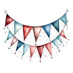 Obraz premium Watercolor illustration of a garland from festive flags on a white background 1:1