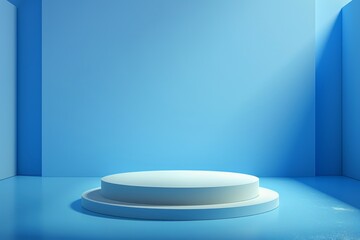 Modern stand podium on a blue room background generative ai