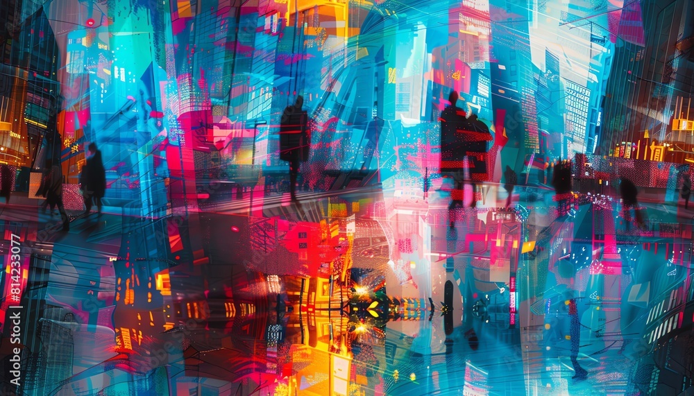 Poster experience a wide-angle view of a futuristic cityscape seamlessly blending advanced technologies wit