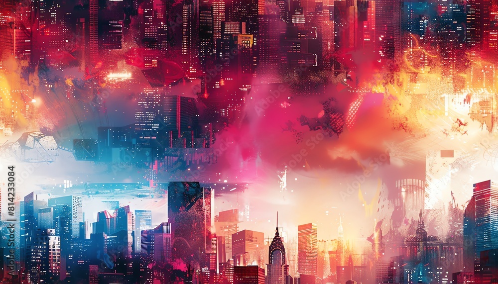Poster experience a wide-angle view of a futuristic cityscape seamlessly blending advanced technologies wit