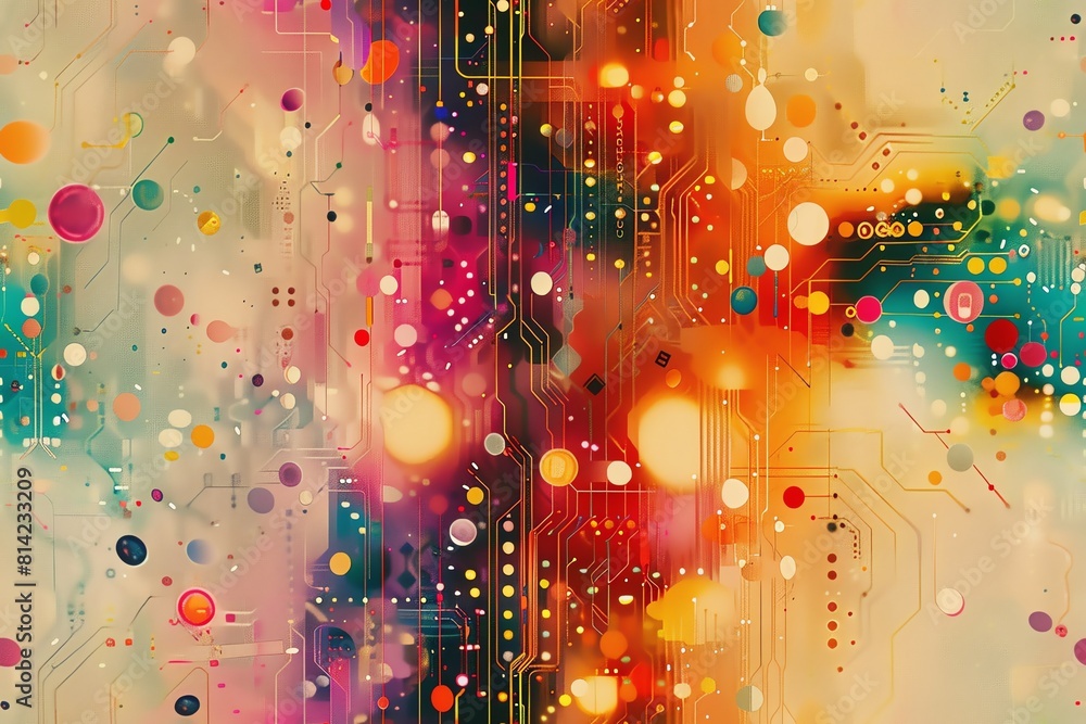 Poster explore the fusion of mind and machine as abstract thought bubbles merge with digital circuit patter