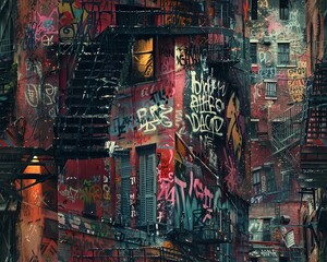 Explore the world of unexpected camera angles in an urban setting, portraying graffiti-covered alleys from a dramatic CG 3D viewpoint