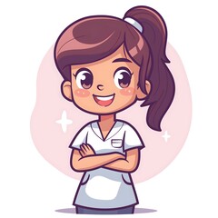 Cheerful Female Nurse Cartoon Illustration: Ideal for Healthcare Blogs, Medical Education Materials, and Pediatric Clinic Promotions