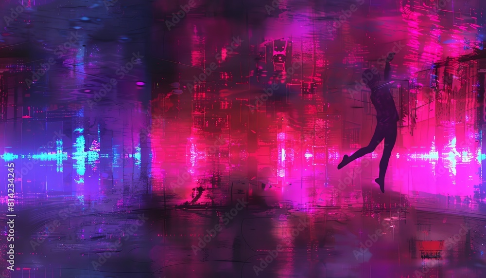Aufkleber capture the elegance of a ballet dancer utilizing holographic interfaces with neon lights in a dark