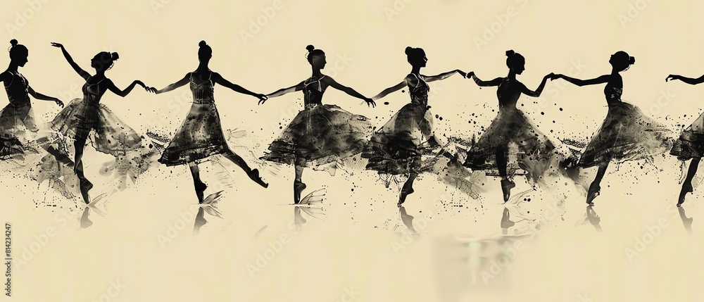 Poster capture the elegance of ballet from a worms-eye view with minimalist designs in striking monochrome 