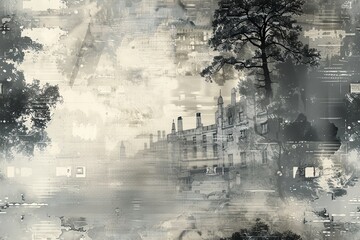 Craft a visually striking black and white image that weaves the essence of classic literature and nanotechnology Engage viewers with a tactile sense through detailed textures and a