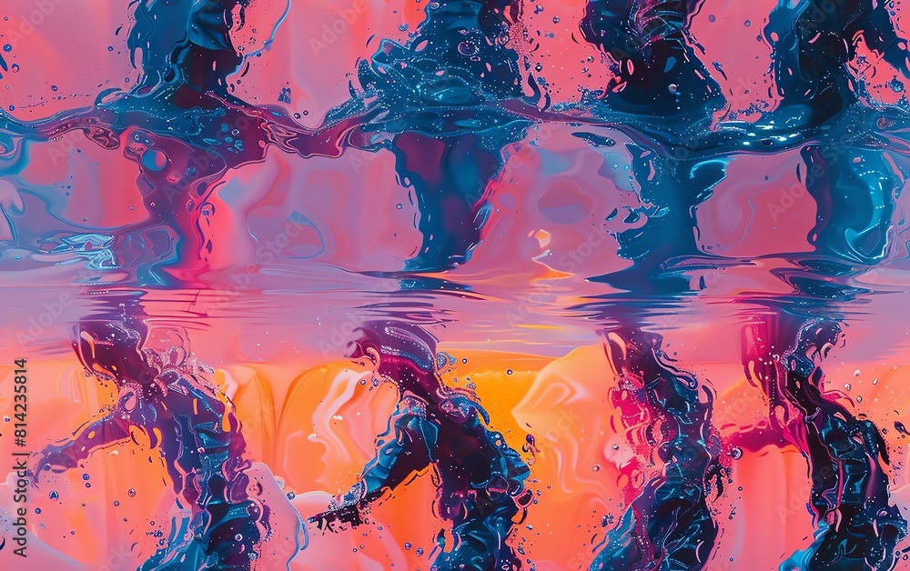 Poster capture the fluid motion of robotic dancers in an underwater world using a vibrant digital color pal