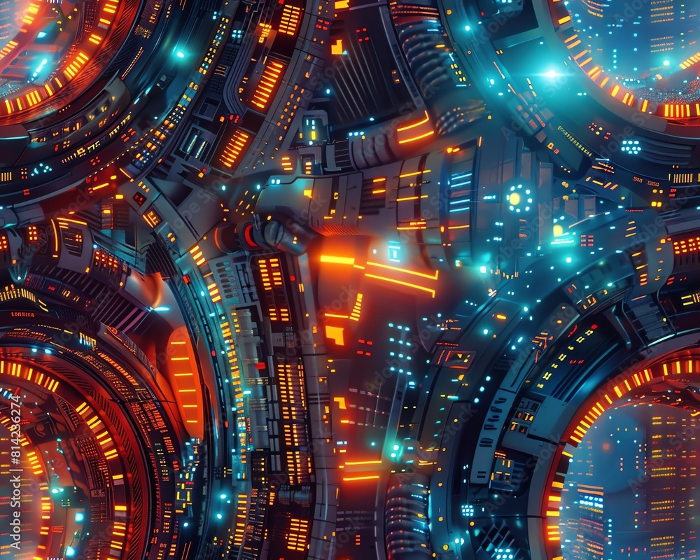 Poster explore a rear view perspective of futuristic technologies in a sleek and metallic animation style s