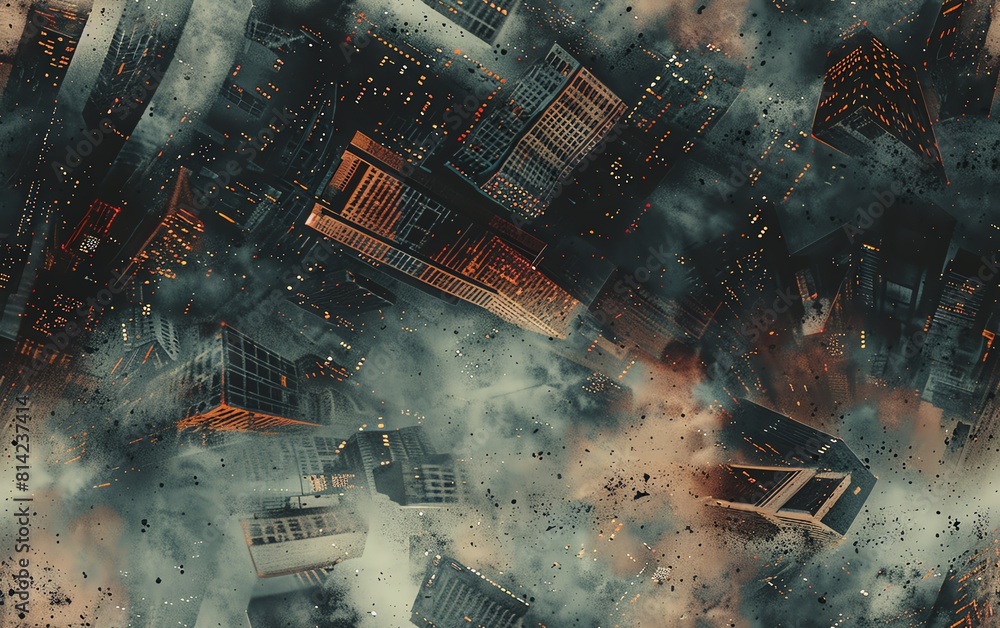 Poster capture the essence of a gritty urban landscape with a low-angle view utilize minimalist designs to 