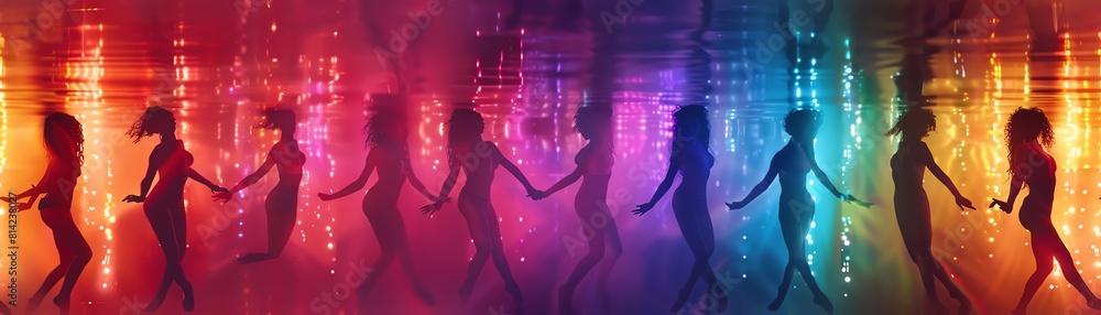 Poster design an electrifying scene showcasing dancers seamlessly integrating futuristic technologies