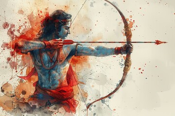 illustration of lord rama with a bow and arrow for ram navami celebration