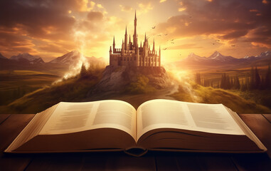 Fantasy fairytale world inside a open book