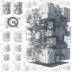 Discover the Future with a Stunning 3D Rendering of a Complex Machine, Perfect for Tech-savvy Creators and Innovators.