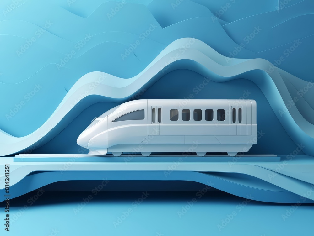 Poster solid hud icon of a highspeed train displayed on a 3d product stand podium for showcase, featuring p