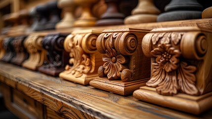 Fototapeta premium Carved wooden corbels and knobs