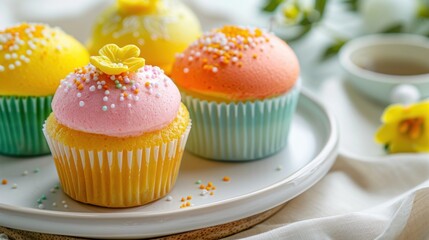 Thai Steamed Cupcakes mango flavour, colorful sponge cake (Cotton wool cake)
