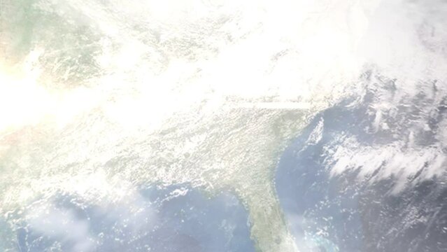 Earth zoom in from space and focus on Griffin, Georgia, USA. 3D style animation. Satellite view. Background for travel intro, blog. Images from NASA.