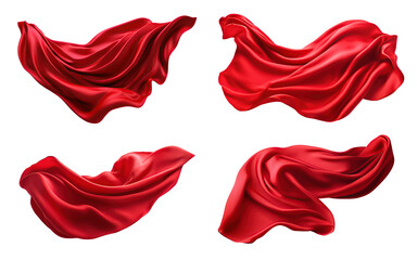 Fototapeta premium Set of red silk cloth flying . Cutout on transparent 