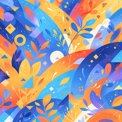 A captivating digital art wallpaper in dazzling 4K resolution, featuring a harmonious blend of floral patterns, geometric shapes, and warm hues.