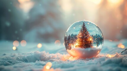 Winter Wonderland: Festive Snowball with Christmas Tree and Lights on Background