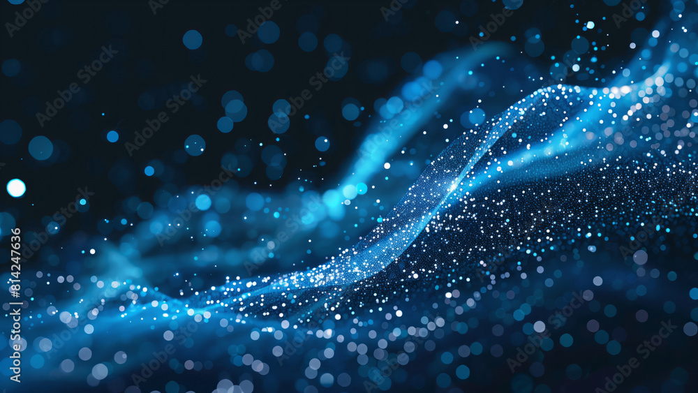 Aufkleber abstract blue particle wave design with glowing dots for futuristic technology and science concepts,