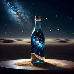Night Sky Scenery with Stars and Milky Way in Glass Bottle, Concept Art