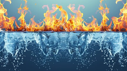 dynamic interaction between fire and water on a striking blue background captivating contrast of elements