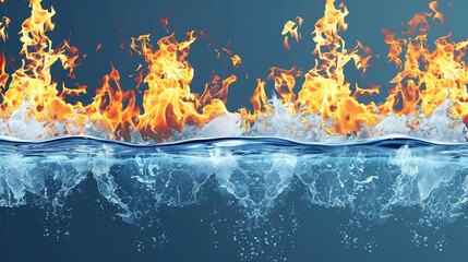 dynamic interaction between fire and water on a striking blue background captivating contrast of elements