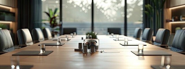 Table with equipment in conference room