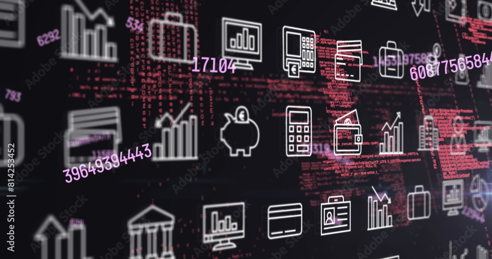 Poster Image of multiple changing numbers and digital icons over data processing and light spot