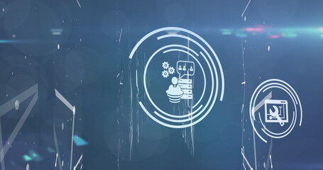 Image of network of connections with data processing with icons