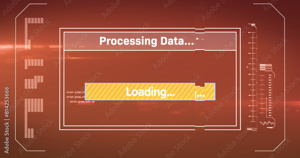 Poster image of data processing text over screen on brown background
