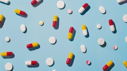 Red-Yellow Capsules and White Tablets: red-yellow capsules, white tablets, medical theme