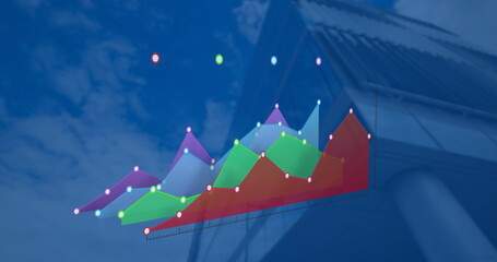 Image of financial data processing over modern building