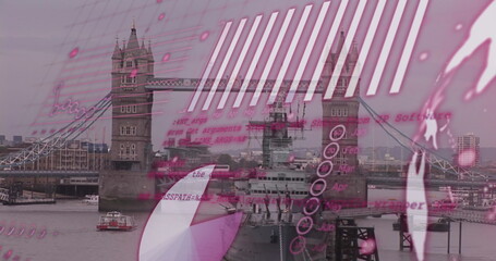 Image of financial data processing over london cityscape