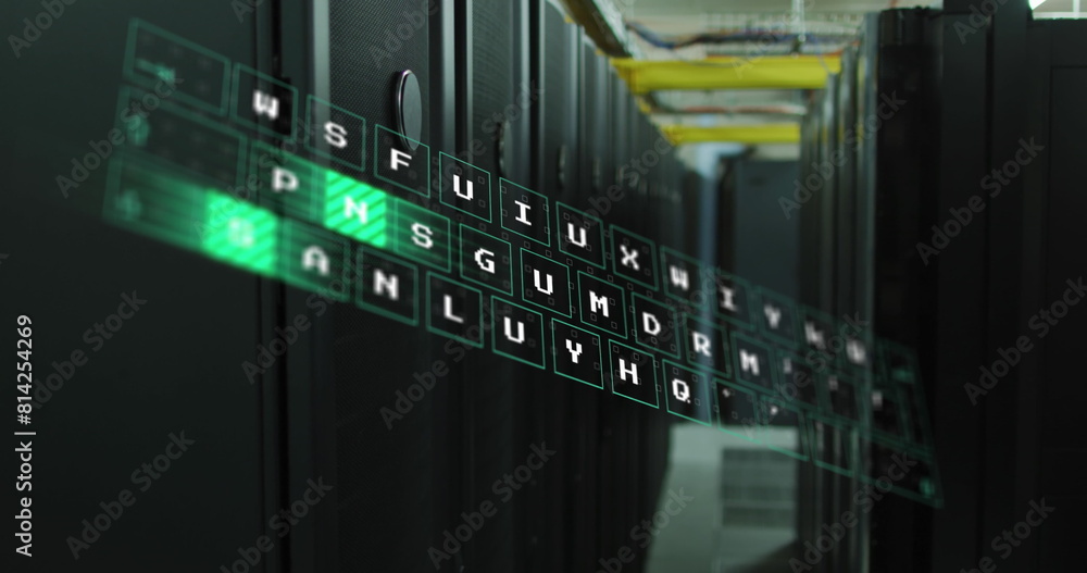 Poster image of data processing against computer server room