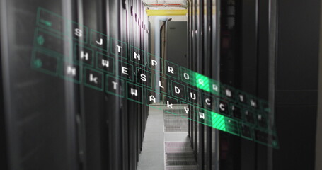 Image of data processing against computer server room